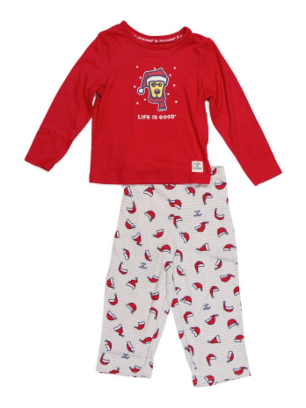 NWT LIFE IS GOOD Toddler Red Rocket Dog With Santa Hat And Striped Pajama Set